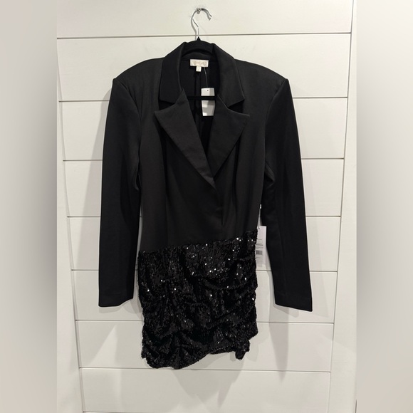 NWT Ronny Kobo black Maxwell satin sequin mini dress - Picture 4 of 9